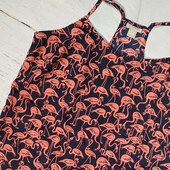 J. Crew Racerback Tank Navy Blue Pink Flamingo - Picture 2 of 6
